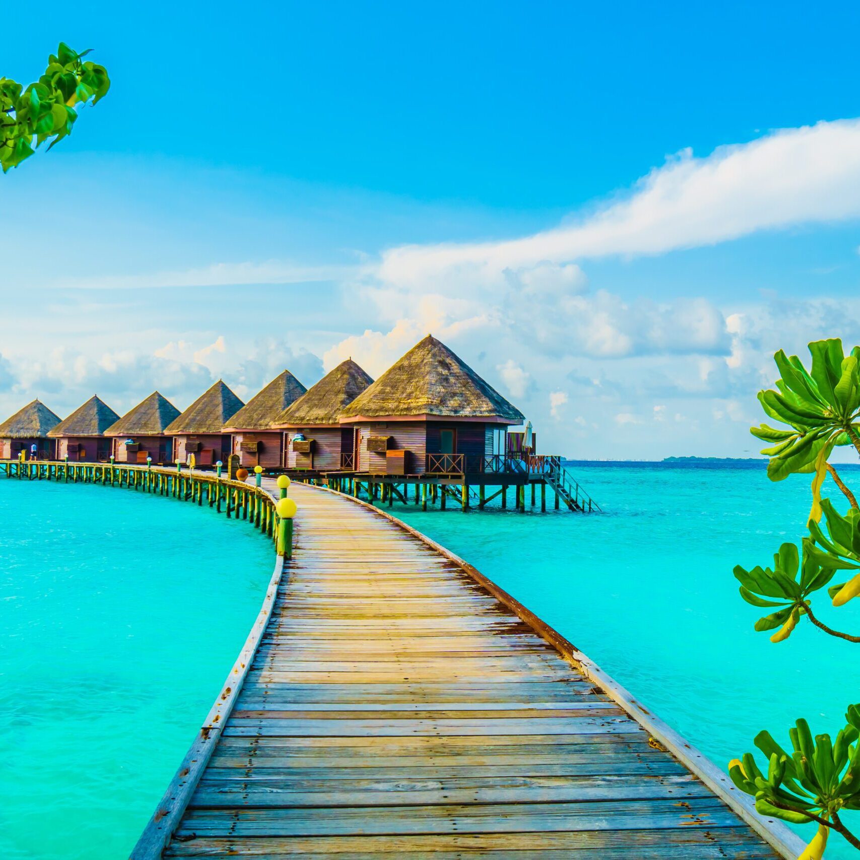 Beautiful tropical Maldives resort hotel and island with beach and sea on sky for holiday vacation background concept -Boost up color Processing